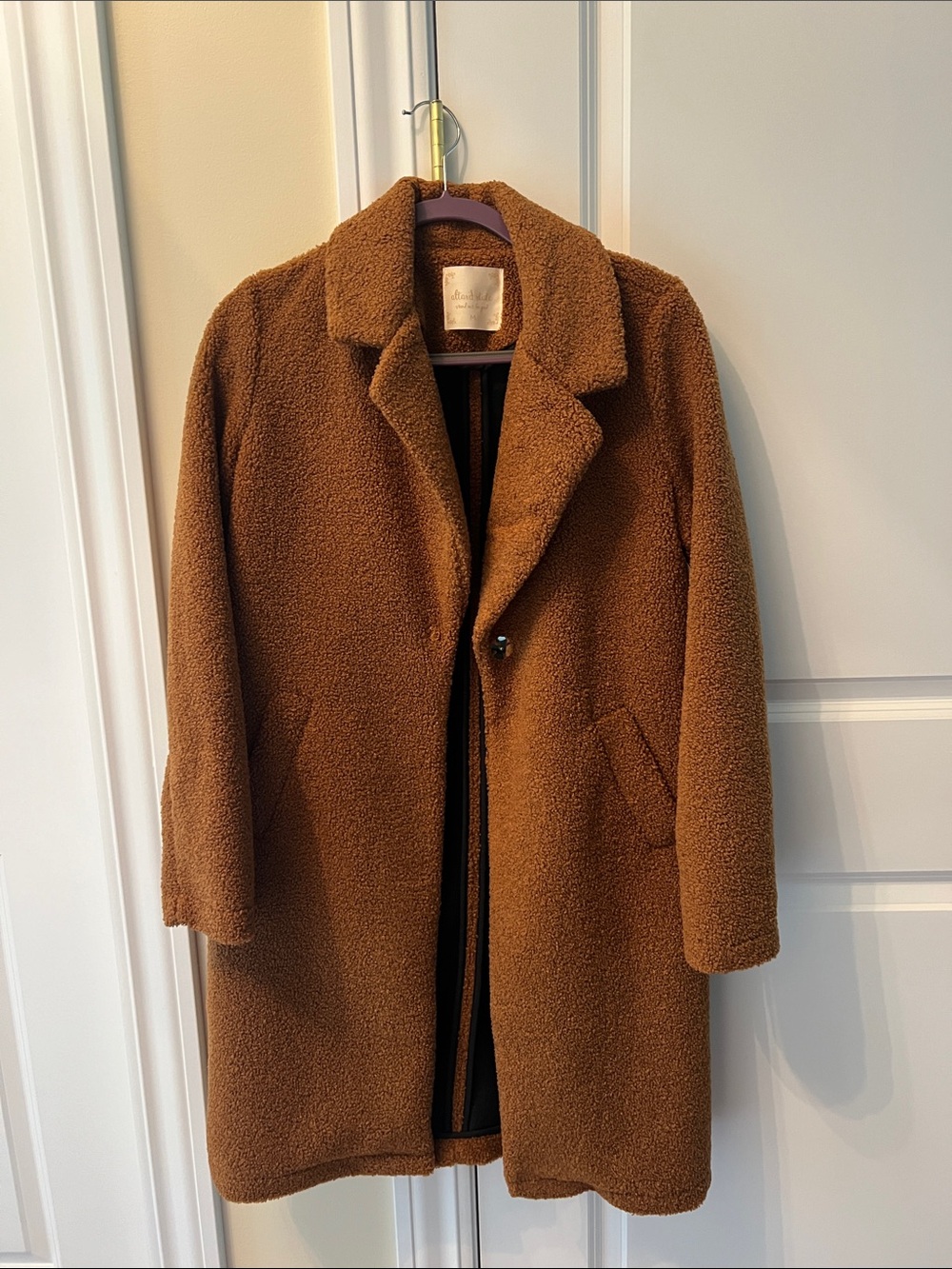 Women’s Brown Teddy Coat - Classic Single-Button Overcoat
